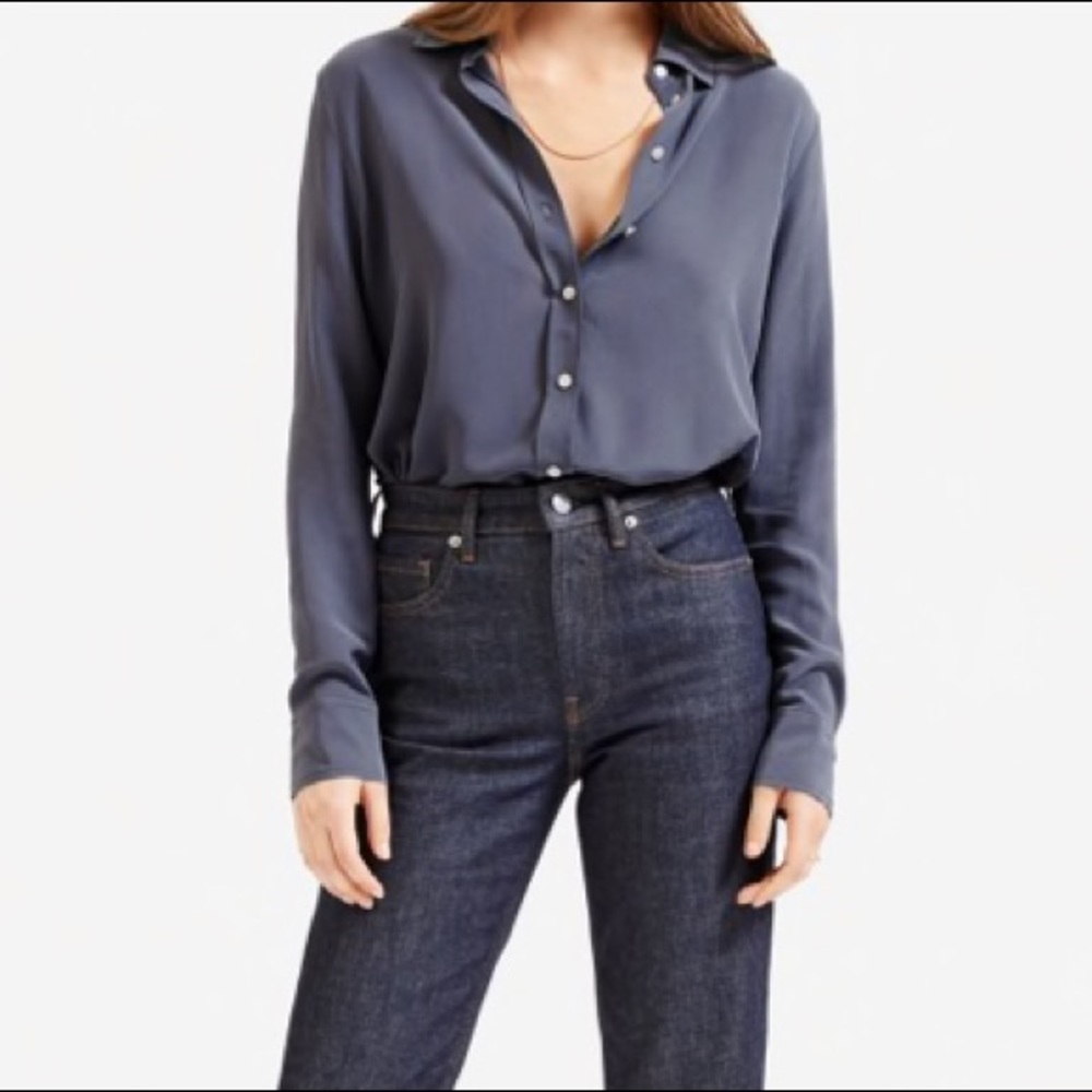 NWT Everlane Clean Silk Shirt in Navy Size 8